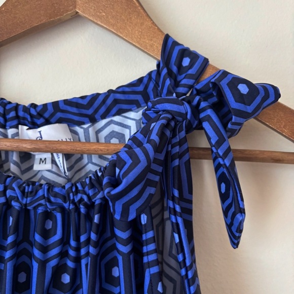 Jude Connally Tie Neck Tank Top Medium Blue Geometric Print - Picture 2 of 6